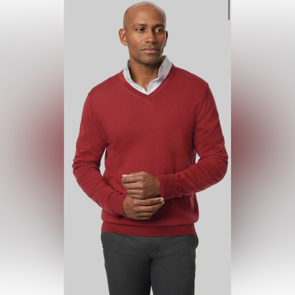 Marz Extra Fine Merino Wool V-Neck Red Pullover Sweater size 54